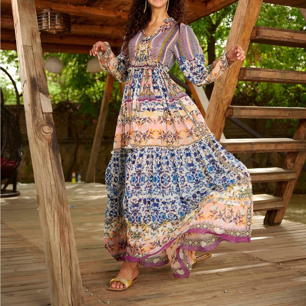 Anthropologie - ANASTASIA Colorful Boho MAXI DRESS - Size XS - Picture 5 of 16